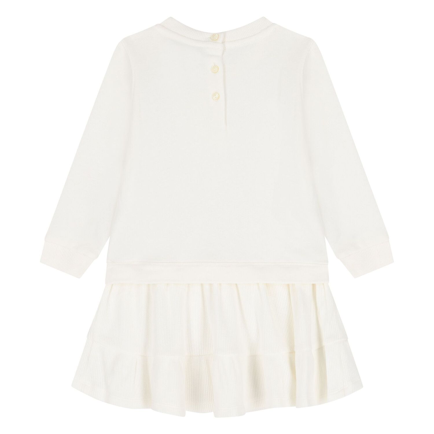 طقم فستان سويت شيرت بنات بولو بطبعة دب باللون العاجي , 1, hi-res