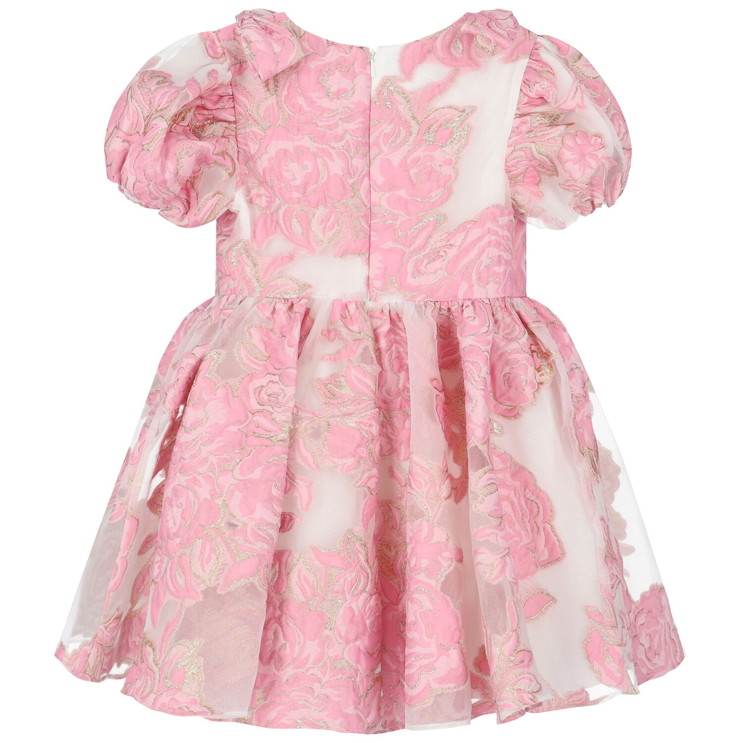 Girls Pink & Gold Floral Brocade Dress, 1, hi-res