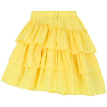 Girls Yellow Ruffled Logo Skirt