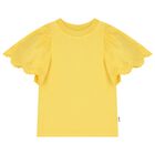 Girls Yellow Broderie Anglaise Top, 1, hi-res