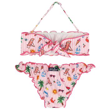 Girls White & Pink Striped Bikini