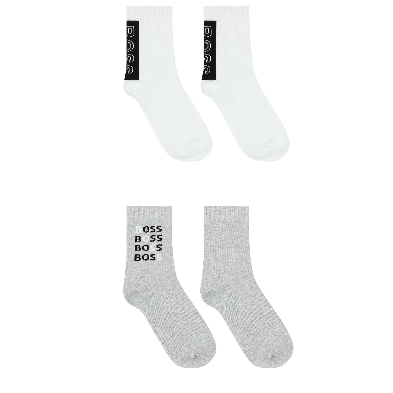 Boys Grey & White Logo Socks (2 Pack), 1, hi-res image number null