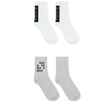 Boys Grey & White Logo Socks (2 Pack)