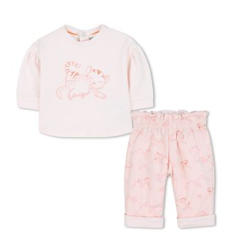 Younger Girls Pink Tiger Logo Trousers Set