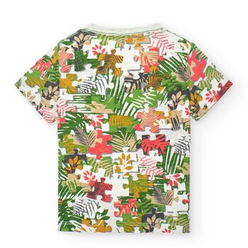 Boys White & Green Puzzle T-Shirt