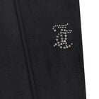 Girls Black Crystal Embellished Diamant&eacute; Logo Velour Leggings, 1, hi-res