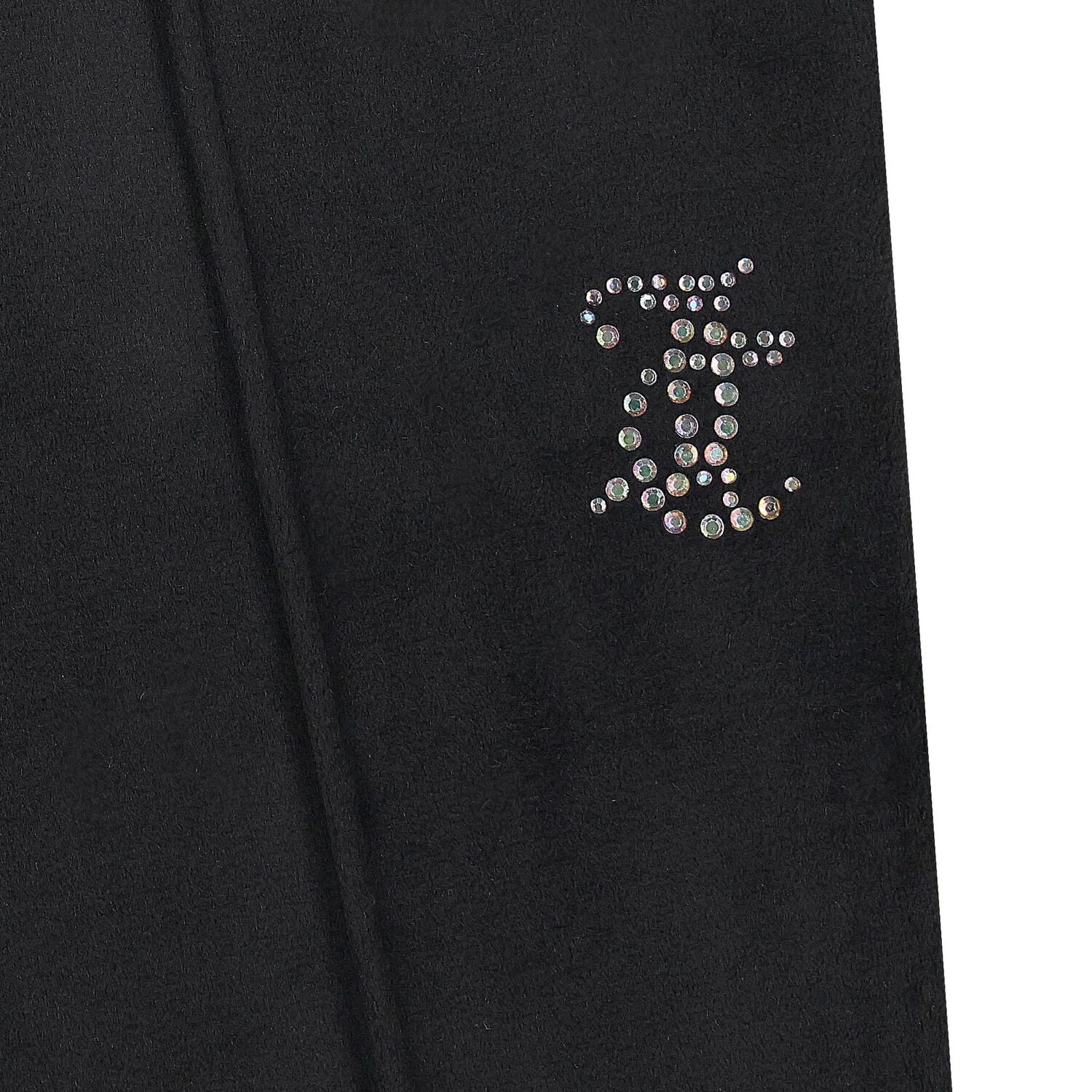 Girls Black Crystal Embellished Diamant&eacute; Logo Velour Leggings, 1, hi-res