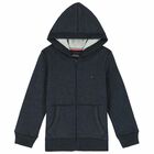 Boys Grey Hooded Zip Up Top, 2, hi-res