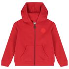 Boys Red Logo Hooded Zip Up Top, 1, hi-res