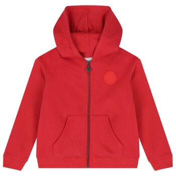 Boys Red Logo Hooded Zip Up Top