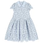 Girls Blue Flower Lace Dress, 1, hi-res