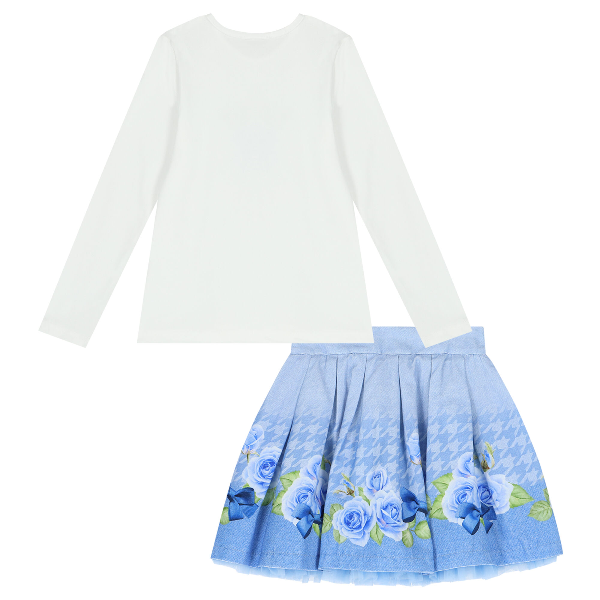 Balloon Chic Girls White Blue Floral Skirt Set Junior Couture UAE