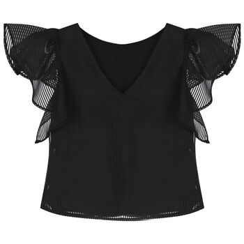Girls Black Logo Organza Top