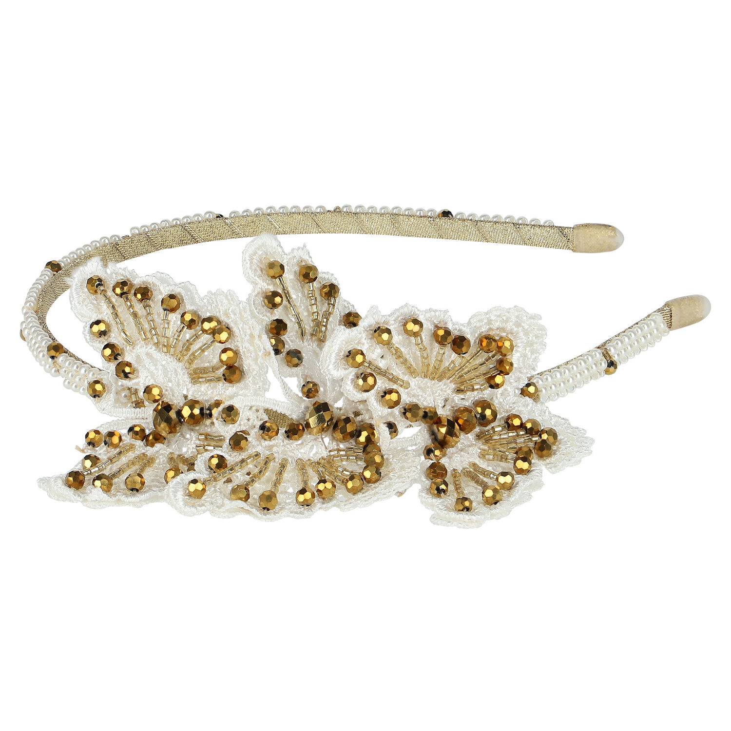 Girls Ivory & Gold Embellished Butterfly Headband, 1, hi-res image number null