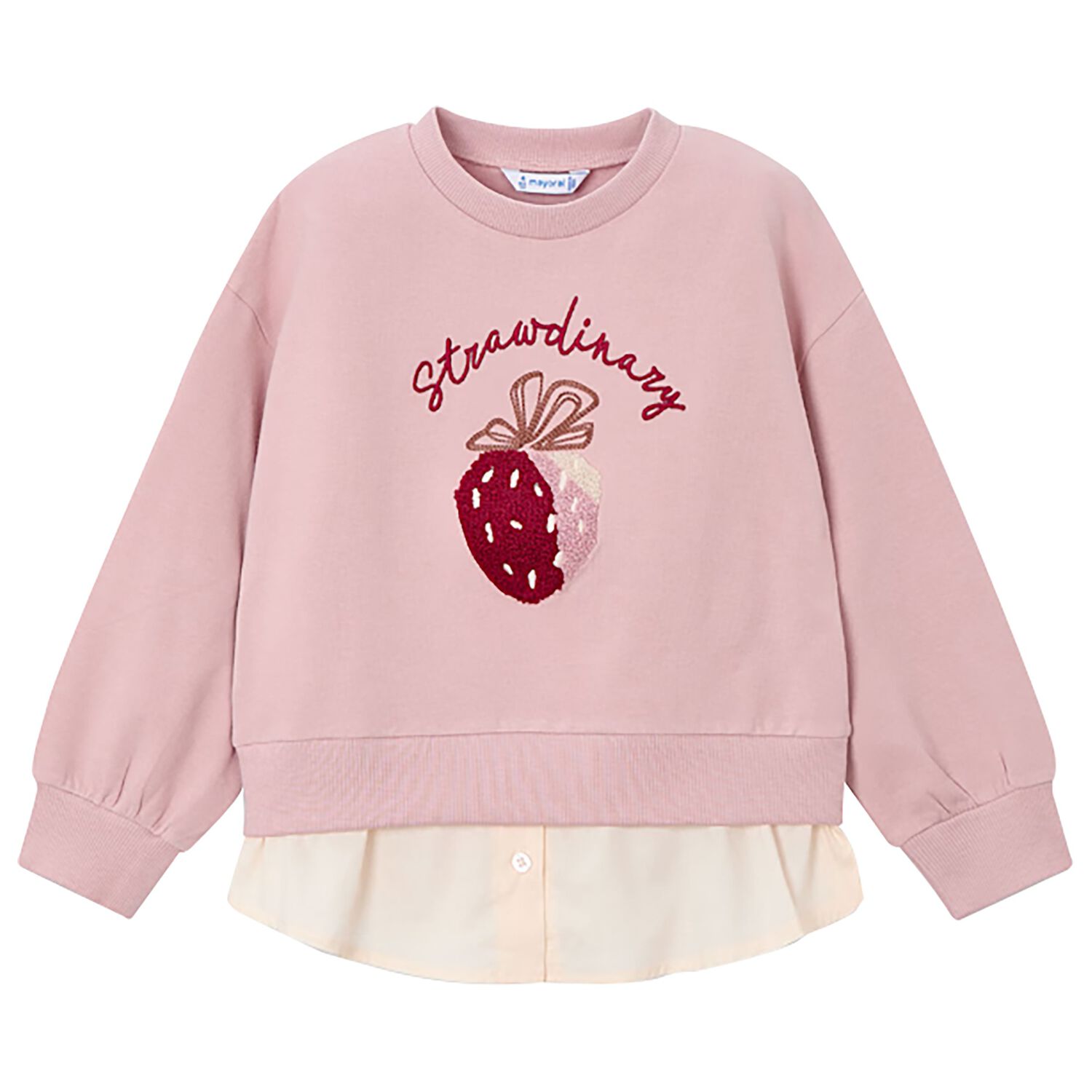 Girls Pink & Ivory Strawberry Sweatshirt, 1, hi-res image number null