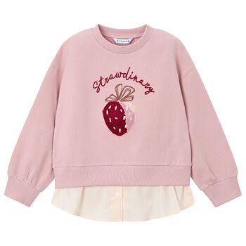 Girls Pink & Ivory Strawberry Sweatshirt