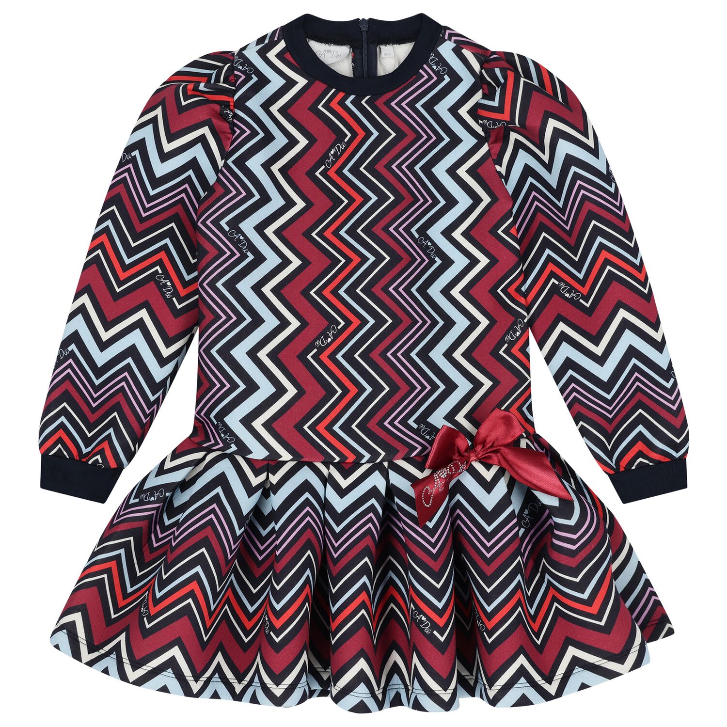Girls Multi-Coloured Zig Zag Dress, 1, hi-res