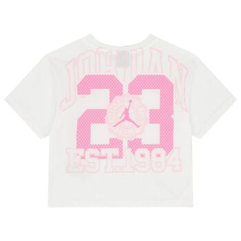 Girls White & Pink Jordan Logo T-Shirt