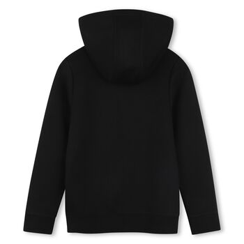 Boys Black Logo Hooded Zip Up Top