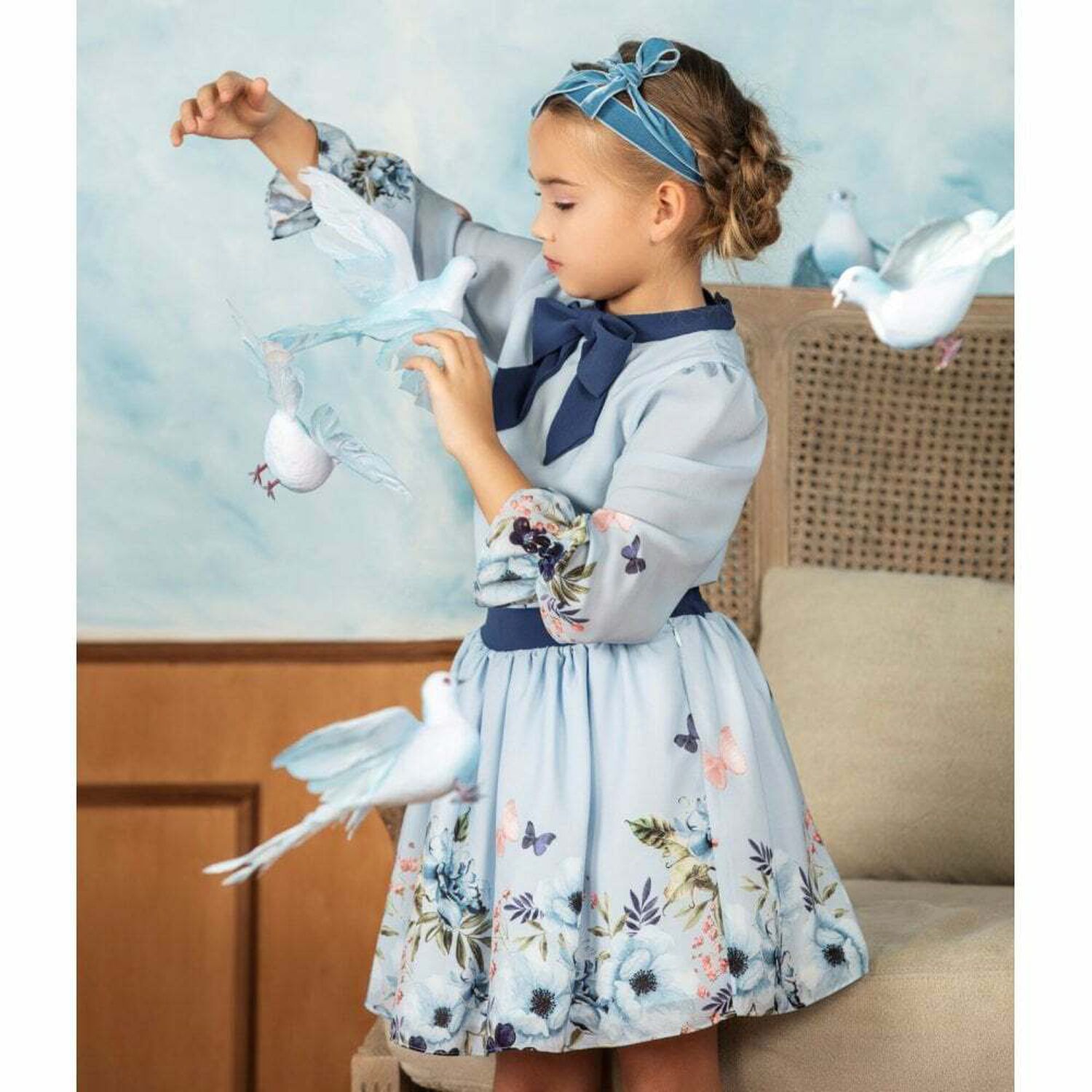 تنورة بالزهور باللون الازرق, 1, hi-res