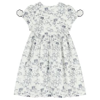 فستان بناتي أبيض وكحلي مكشكش