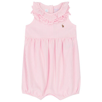 Baby Girls Pink & White Striped Logo Romper