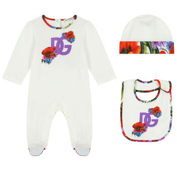 Baby Girls Ivory Babygrow, Hat & Bib Set
