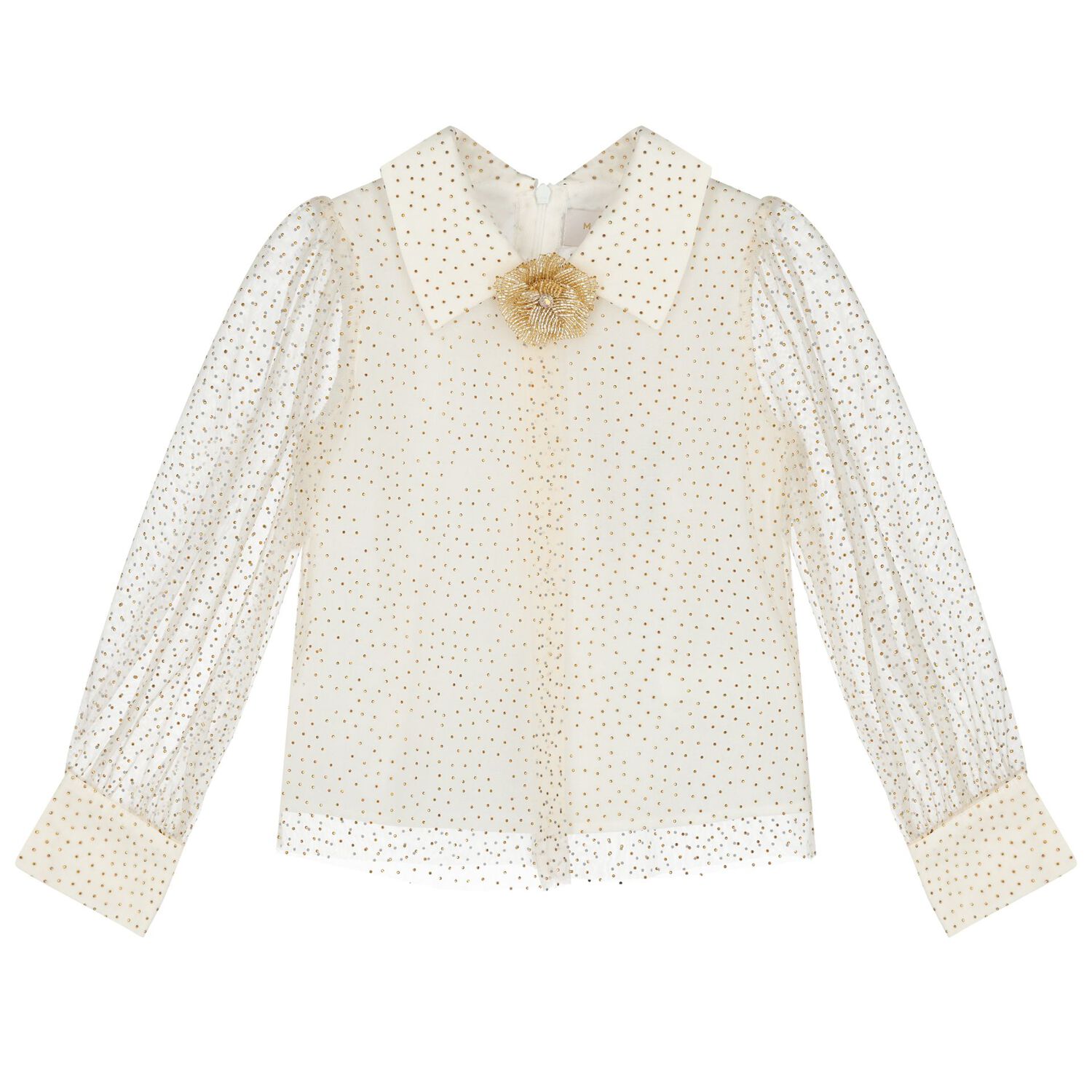 طقم تنورة مزين باللون العاجي و الذهبي للبنات , 1, hi-res