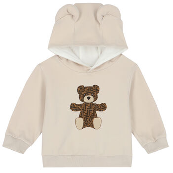 Beige Teddy Logo Hooded Top