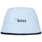 Baby Boys Blue & White Reversible Bucket Hat, 1, hi-res