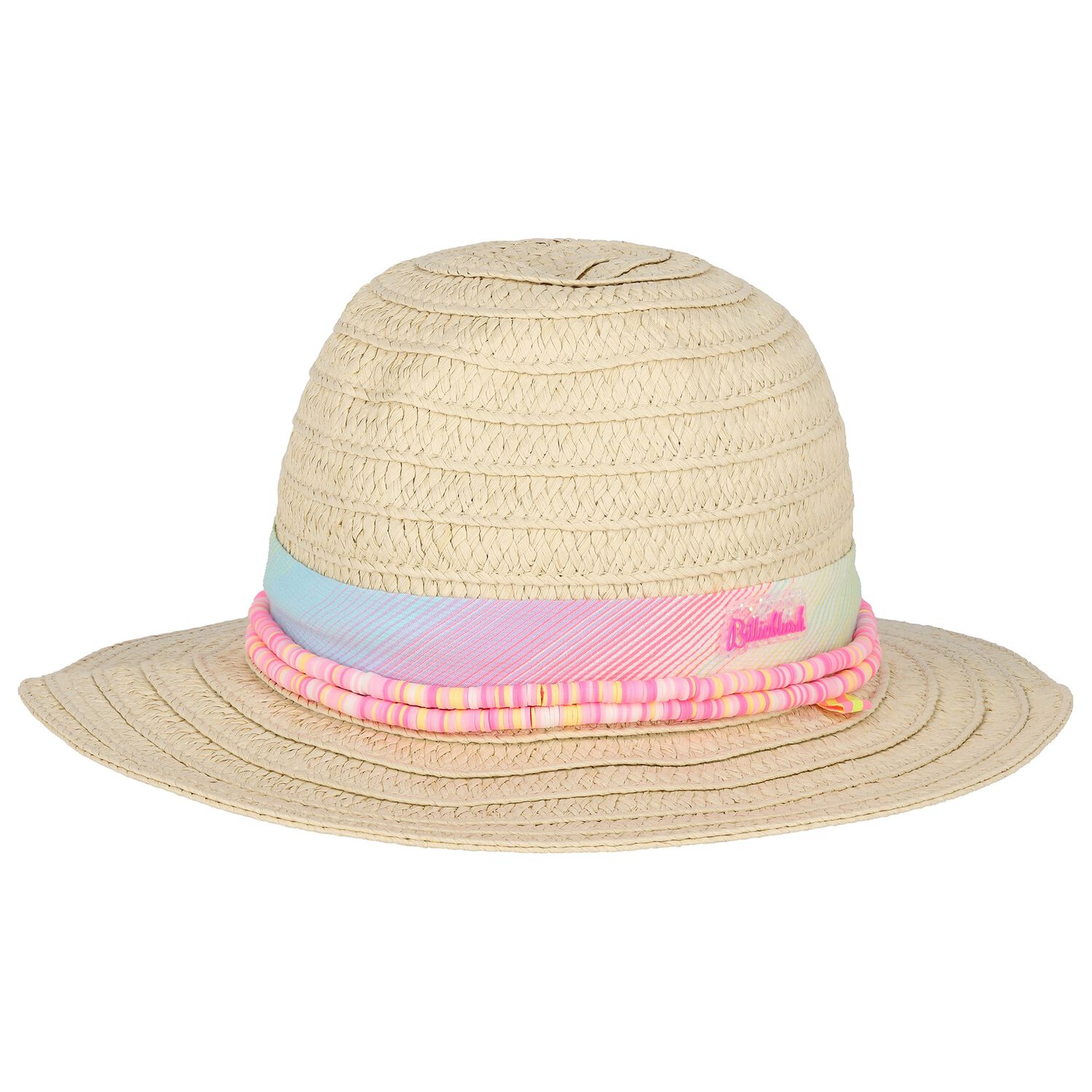 Girls Beige Straw Sun Hat, 1, hi-res