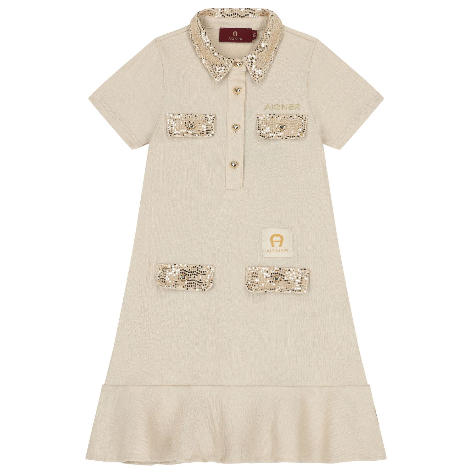 Girls Beige & Gold Logo Polo Dress, 1, hi-res image number null