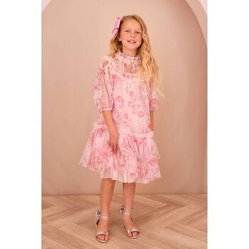 Girls Pink Floral Tulle Dress