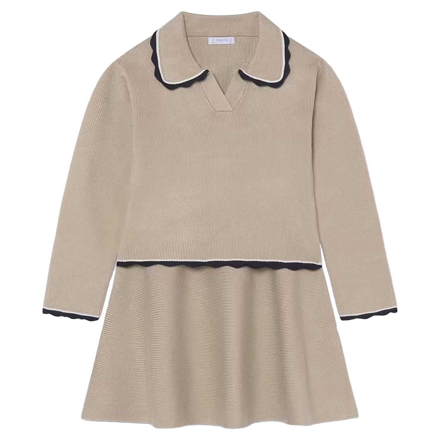 Girls Beige Knitted Skirt Set, 2, hi-res