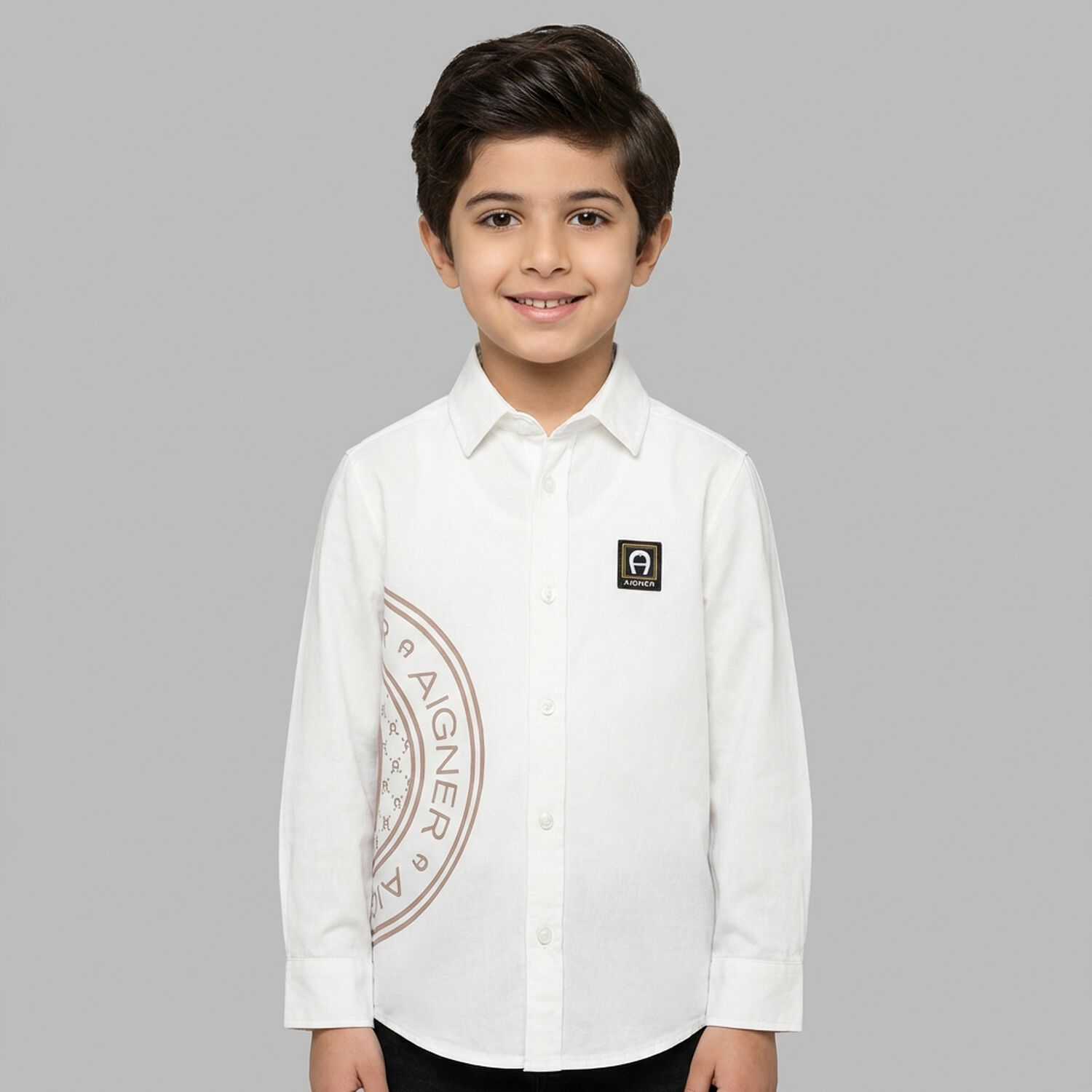 Boys White Logo Shirt, 2, hi-res