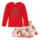 Girls Red & Ivory Teddy Skirt Set, 1, hi-res