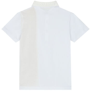 Boys White & Beige Logo Geo Map Polo Shirt