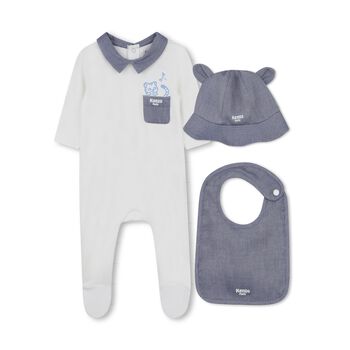 Baby Boys White & Blue Logo Babygrow Gift Set