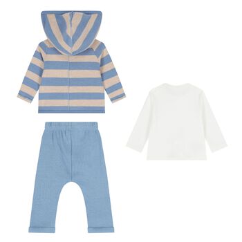 Baby Boys Beige, White & Blue 3 Piece Tracksuit