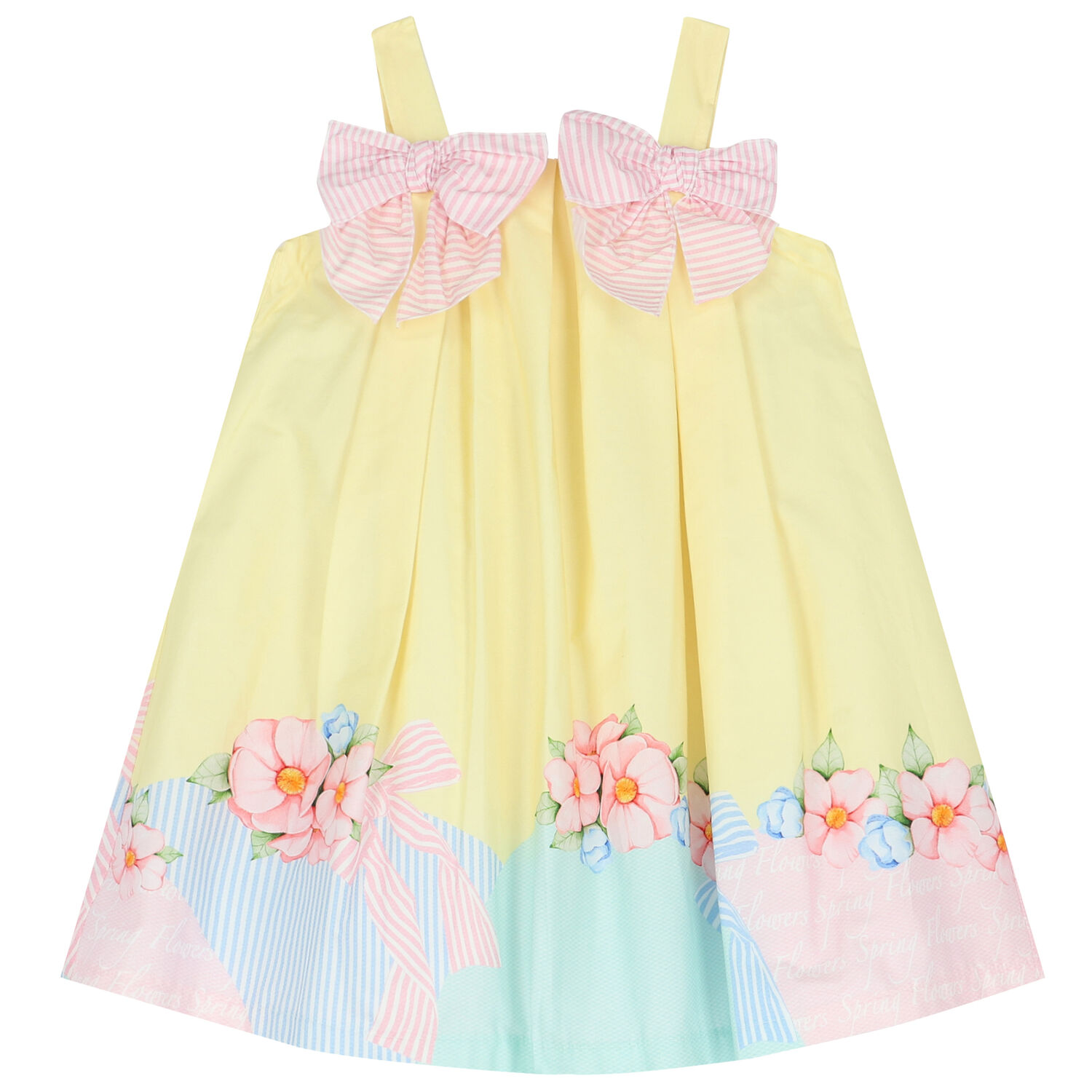 Girls Yellow Floral & Bow Dress, 1, hi-res image number null