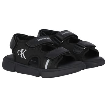 Boys Black Logo Sandals