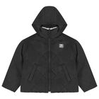 جاكيت منفوخ قابل للعكس بشعار فضي وأسود للبنات, 1, hi-res