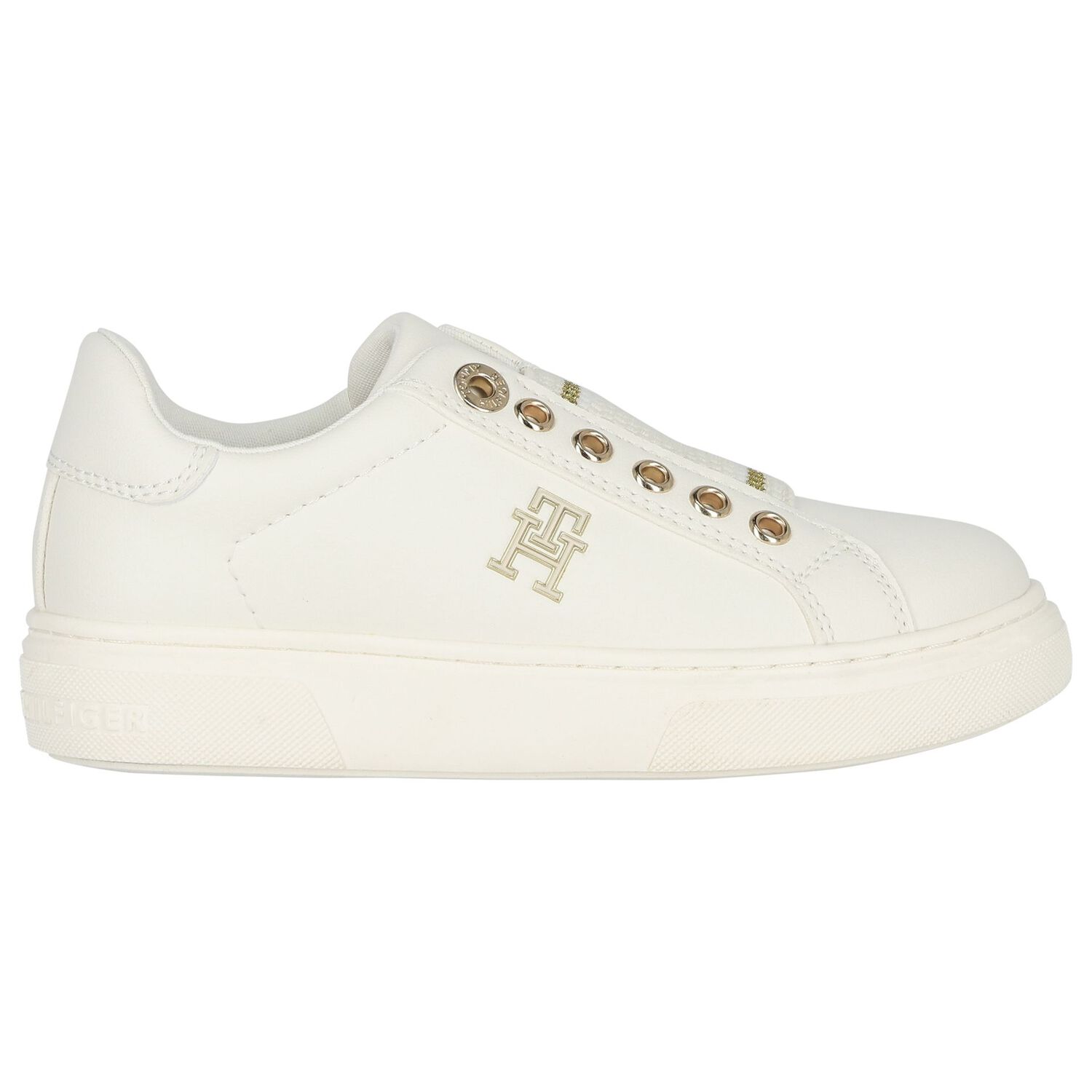 Girls Ivory & Gold Logo Trainers, 1, hi-res image number null