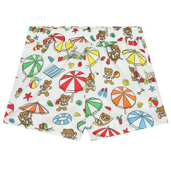 Younger Boys White Teddy Bear Logo Swim Shorts