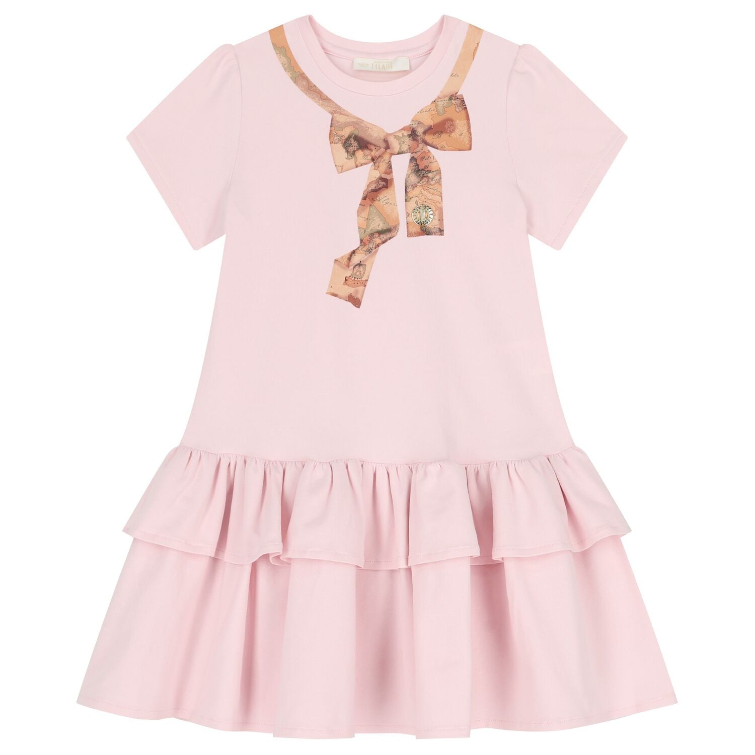 Girls Pink & Beige Bow Logo Dress, 3, hi-res