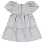 Girls Grey Jacquard Tiered Dress, 1, hi-res