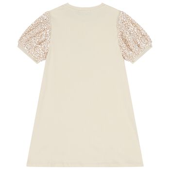 Girls Ivory Bag Logo Dress