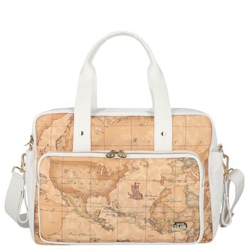White & Beige Geo Map Baby Changing Bag