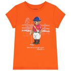 Girls Orange Polo Bear T-Shirt, 1, hi-res