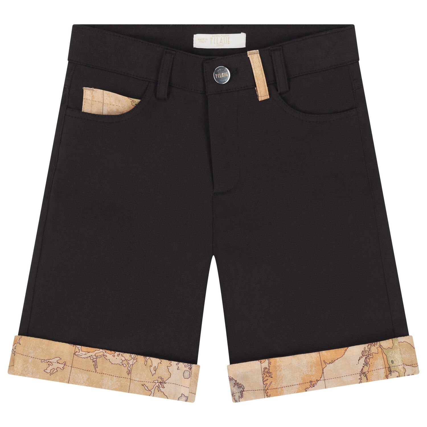 Boys Black Geo Map Shorts, 1, hi-res